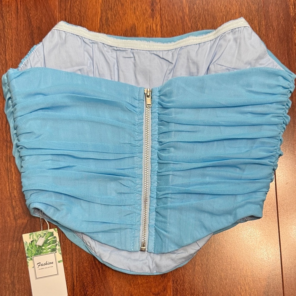 Blue Ruched Strapless Top - Picture 2 of 2